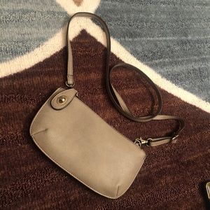 Taupe leather convertible waist bag/crossbody